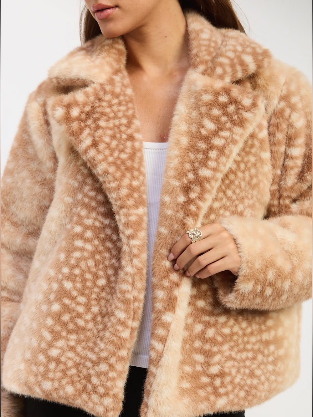 Plush Spotted Teddy Jacket in Beige - Women
